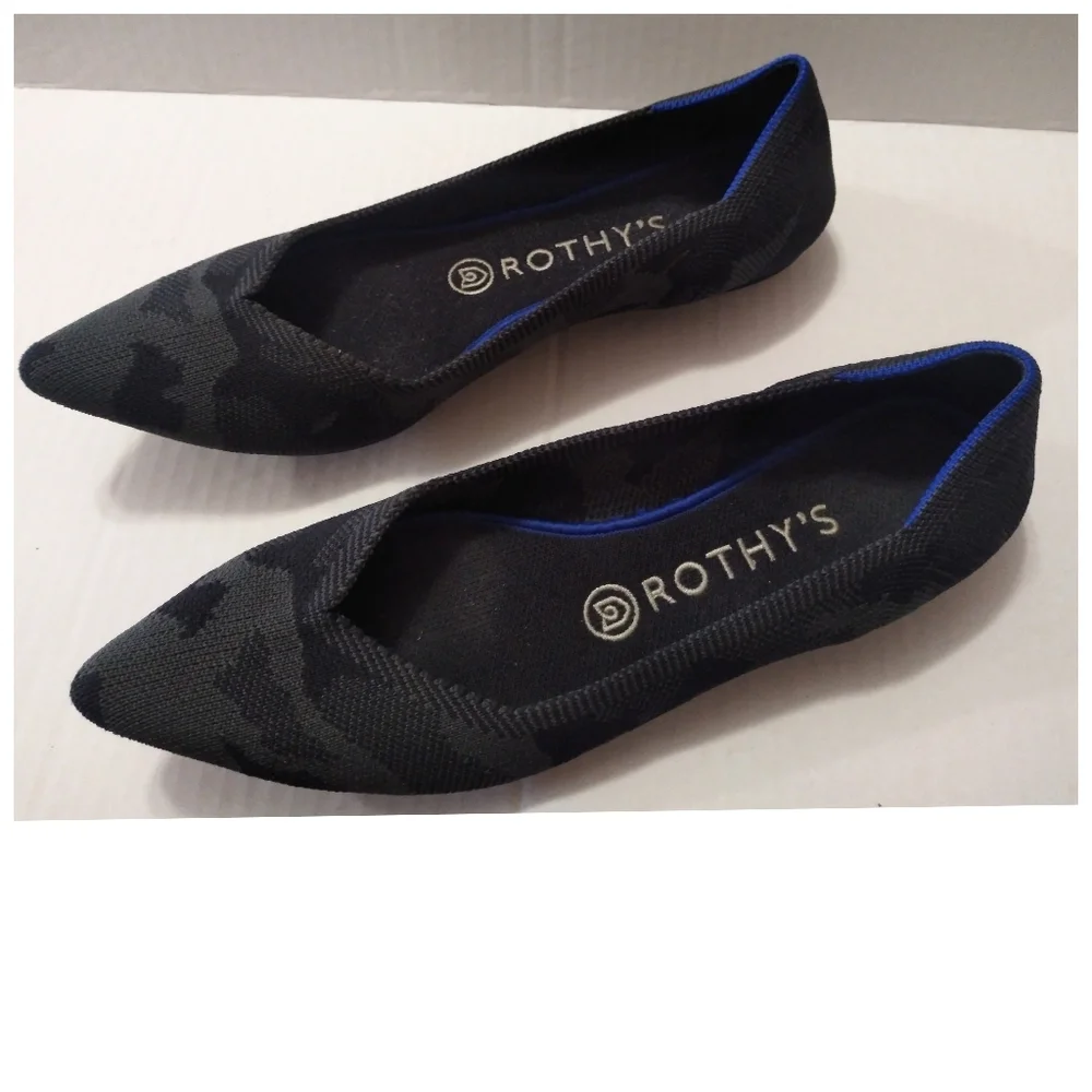 Rothy’s The Point Black/Gray Camo Retired Ballet Flats Size 8
